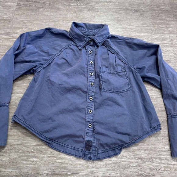 We The Free Flannel Shirt Women Extra Small Blue Button Up Long Sleeve Boho - Picture 2 of 9